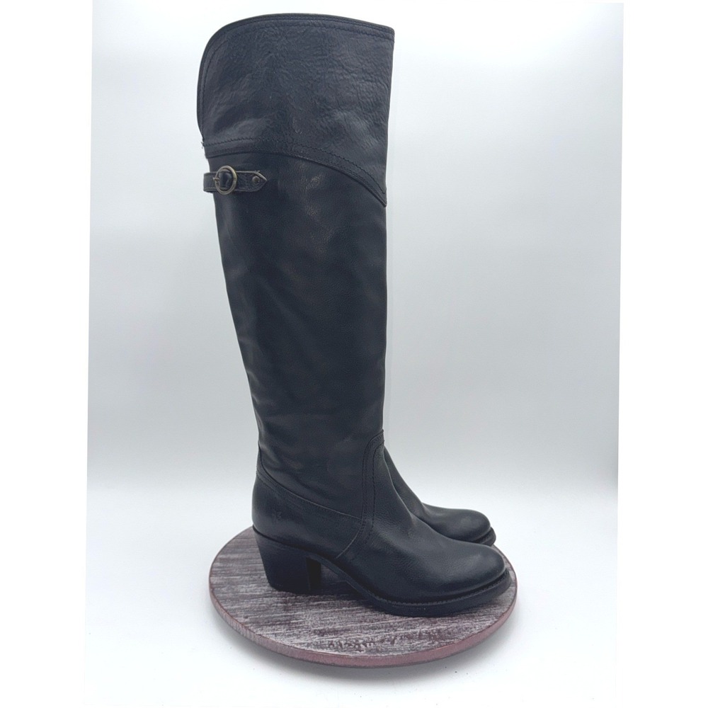 Frye Boots Womens 7.5 B Jane Tall Genuine Leather Buckle Riding Classic Black
